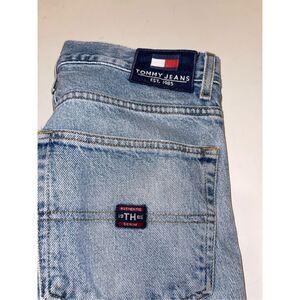 Tommy Hilfiger Jeans Mens‎ 34x32 Blue Distress Whisker Grunge Denim 1985 VTG